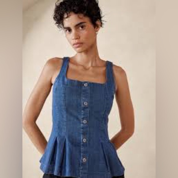 NWT Banana Republic Denim Button Bustier Top Peplum Size 0 - Picture 2 of 6